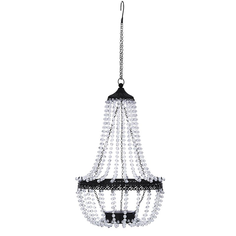 LEWIS&WAYNE Hanging Solar Chandelier Outdoor, 30 Cool White Lights Acrylic Clear Beaded Chandelier with S Hooks Modern Lantern for Garden Yard Patio Gazebo Decorations, 28â€H - Image 2