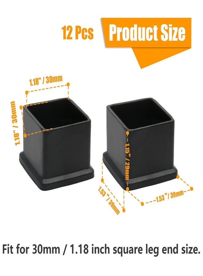 Suiwotin 12PCS Square Chair Leg Caps 1-3/16" x 1-3/16" Square Rubber Covers Black Furniture Foot Table Chair Leg End Cap, Anti-Slip Chair Leg Floor Protectors, Black - Image 2
