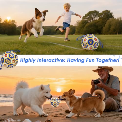 Vivifying Dog Toys Balls, Interactive World Cup Soccer Ball for Small Medium Dogs, Durable PU Enrichment Training Toy with Straps for Indoor and Outdoor Tug-of-War & Playing (6 Inches) - Image 5