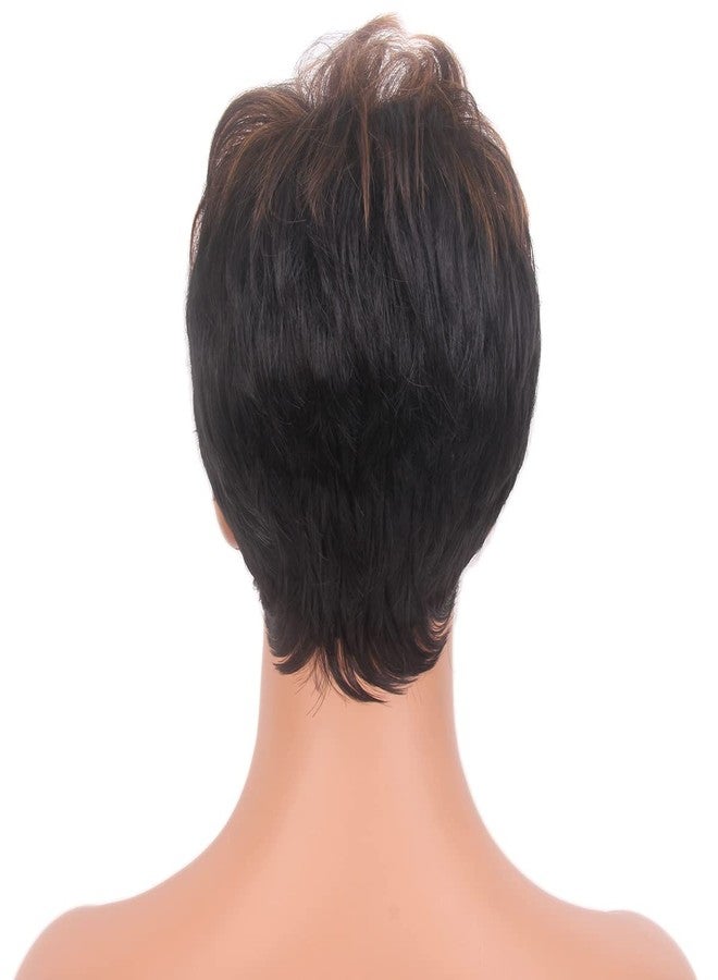 Morticia Short Hair Wigs Cut Short Human Hair Like Synthetic Fiber Women Layered Realistic Wig (Brown Mix) - Image 5