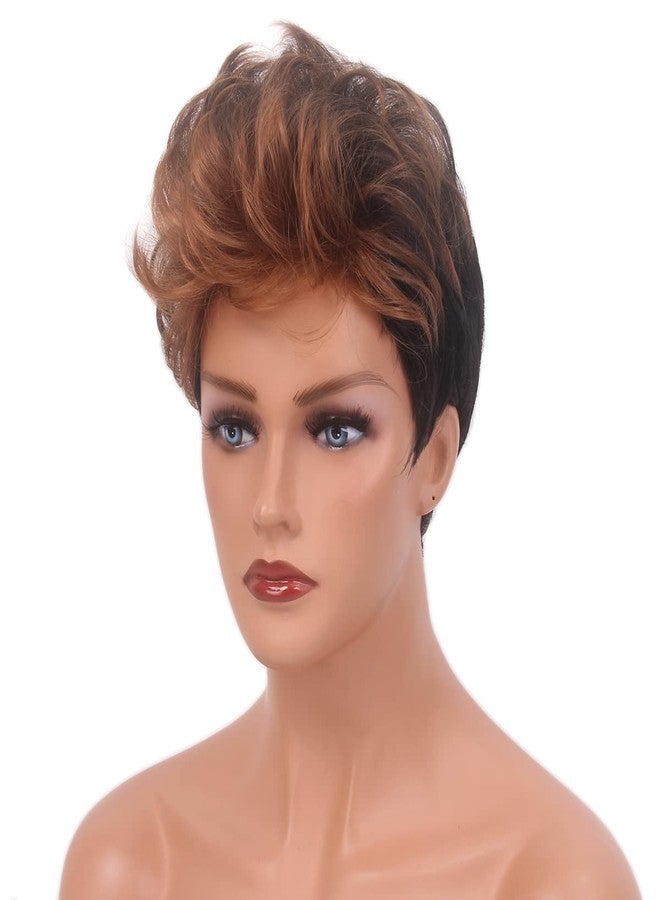 Morticia Short Hair Wigs Cut Short Human Hair Like Synthetic Fiber Women Layered Realistic Wig (Brown Mix) - Image 4
