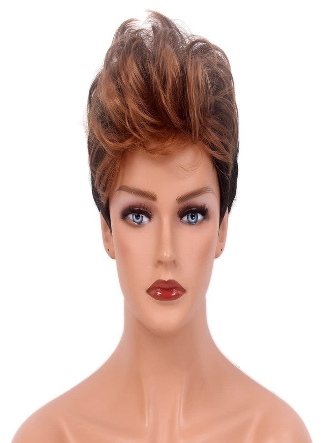 Morticia Short Hair Wigs Cut Short Human Hair Like Synthetic Fiber Women Layered Realistic Wig (Brown Mix) - Image 1
