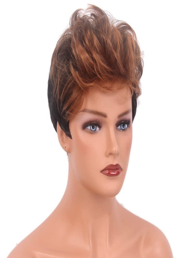 Morticia Short Hair Wigs Cut Short Human Hair Like Synthetic Fiber Women Layered Realistic Wig (Brown Mix) - Image 2