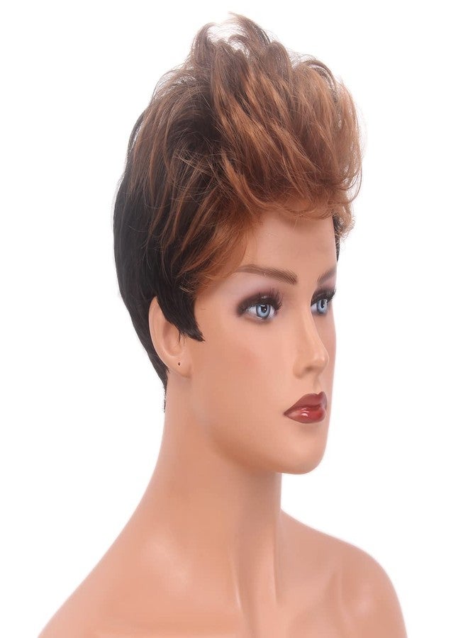 Morticia Short Hair Wigs Cut Short Human Hair Like Synthetic Fiber Women Layered Realistic Wig (Brown Mix) - Image 3