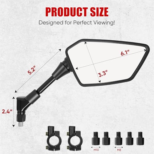 Esploratori ATV Mirror, Multi-angle Side Rearview Mirrors for Bike Motorcycle ATV Scooter Cruiser with 8mm 10mm Bolt, 7/8" Handle Bar Mount Clamp Compatible with Suzuki Yamaha Honda Kawasaki Victory and More - Image 2