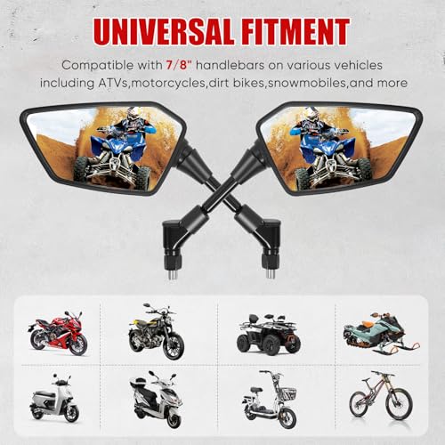 Esploratori ATV Mirror, Multi-angle Side Rearview Mirrors for Bike Motorcycle ATV Scooter Cruiser with 8mm 10mm Bolt, 7/8" Handle Bar Mount Clamp Compatible with Suzuki Yamaha Honda Kawasaki Victory and More - Image 5