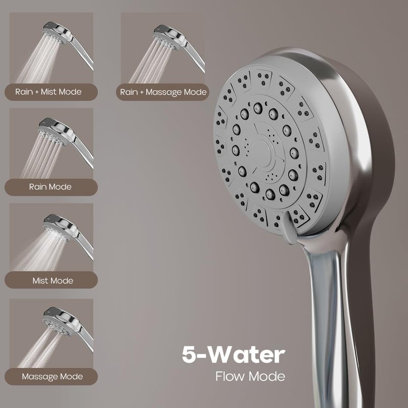 Lorazzo Versa 5-Function Hand Shower for Bathroom | 5-modes water flow | 1-Year Limited Warranty (1 piece handheld shower head only) - Image 3