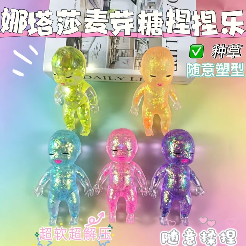 Natasha Little Black Doll Squishy Toy with Maltose and Colorful Glitter, Cute and Adorable Doll with Slow Rebound and Moldable Stress Relief Toy - Image 3