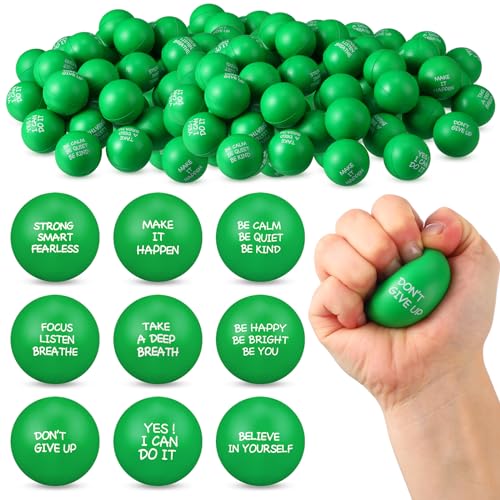 Shappy 72 Pcs Inspirational Stress Relief Balls Motivational Stress Ball Encouraging PU Bulk Balls for Adults Small Therapy Fidget Relief Toys for Valentines Gifts Green - Image 1