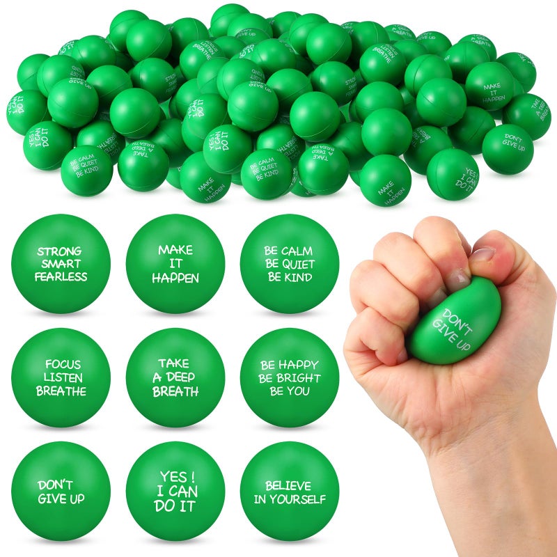 Shappy 72 Pcs Inspirational Stress Relief Balls Motivational Stress Ball Encouraging PU Bulk Balls for Adults Small Therapy Fidget Relief Toys for Valentines Gifts Green - Image 2