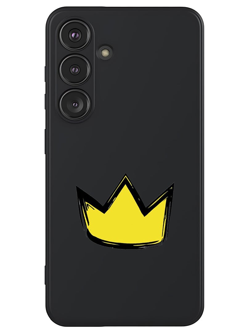 Theodor Protective Slim Fit Case Liquid Silicone Cover with Full Body Protection Anti-Scratch Shockproof Case For Samsung Galaxy S25 (Black) - Yellow Crown - Image 1