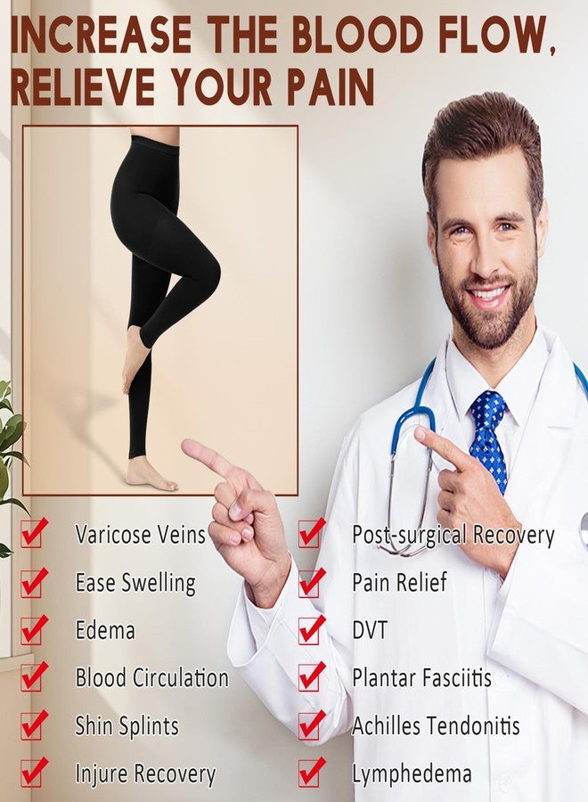CASMON 2 Pairs Medical Compression Pantyhose 20-30 mmHg for Women & Men, Footless Compression Tights High Waist Graduated Support Compression Leggings for Varicose Veins Edema - Image 5