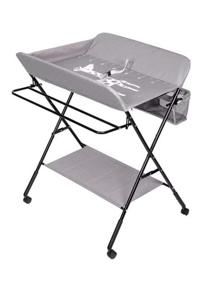 XiuWoo Multi-function Folding Baby Care Desk Diaper Mat Nursery Changing Table Adjustable Baby Care Desk With Wheels With Safety Belt Storage Basket Hanging Rack,Grey  - Image 3