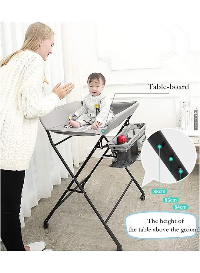 XiuWoo Multi-function Folding Baby Care Desk Diaper Mat Nursery Changing Table Adjustable Baby Care Desk With Wheels With Safety Belt Storage Basket Hanging Rack,Grey  - Image 5