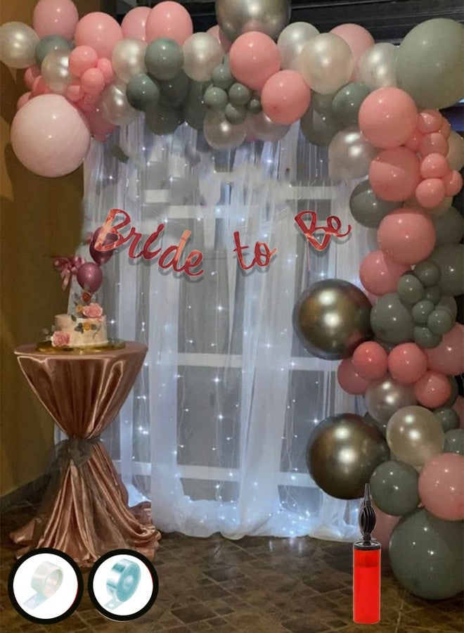 Hemito Bride To Be Decoration Set Combo/bachelorette party decoration 72 Pcs Bride To Be Decoration White Net Curtains LED Metallic Balloons For Cabana Tent Decoration (Pink Silver White Curtain) - Image 1