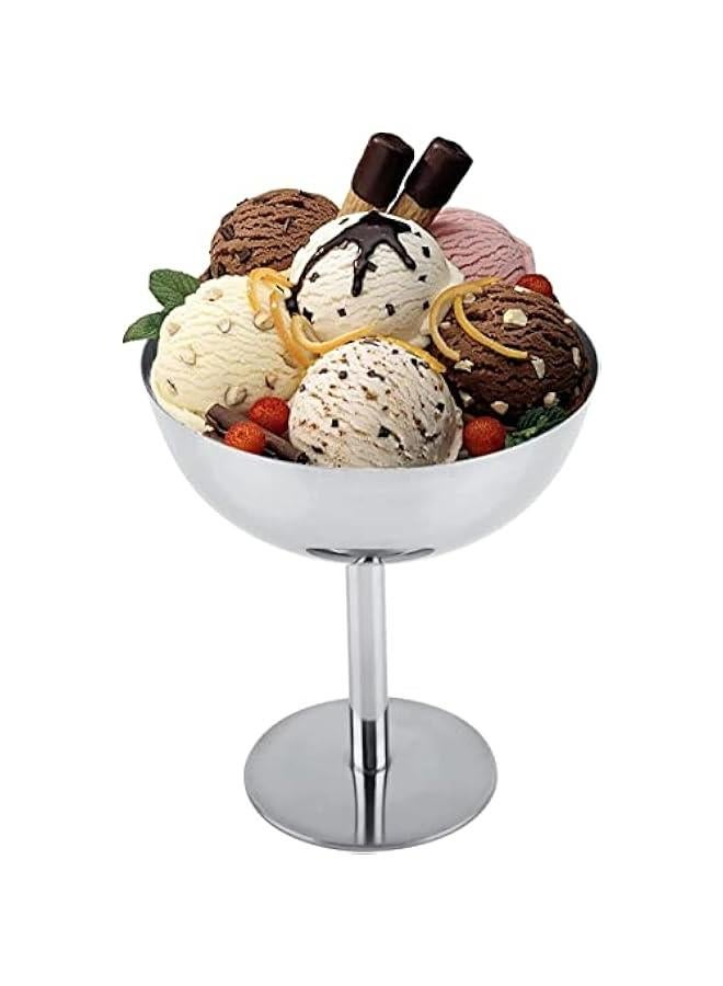 LIZEALUCKY Stainless Steel Ice Cream Goblet Cups Serving Dessert Dish Bowls for Salad Fruit Cereal Pudding for Home Hotel Restaurants Parties(Tall) - Image 1