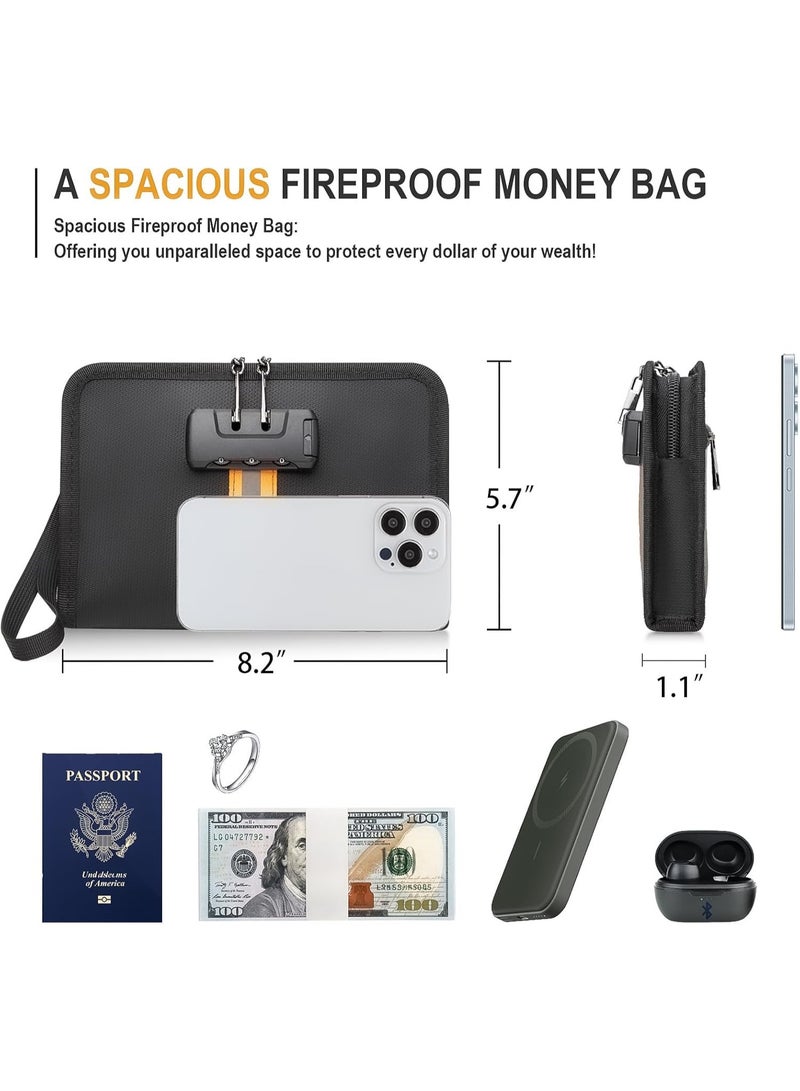 Fireproof Document Bag with Lock, Black, Small - Image 3