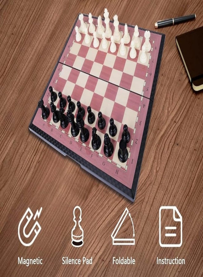 PUREFORCE Magnetic Chess Board Set - 11 Inch Foldable PVC Board with Wooden Design, Magnetic Chess Pieces & Extra Queens - Image 3