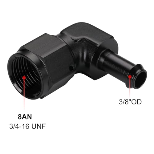 Podavelle 8AN Female to 38 Barb 90 Degree Hose Fitting Adapter Swivel Aluminum Black - Image 3