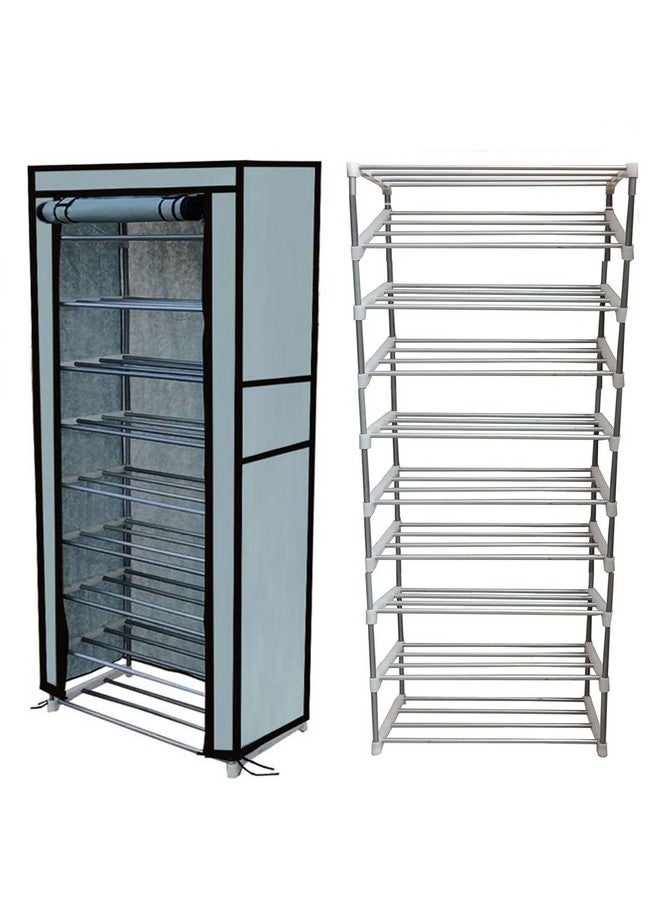 SANAMSTORE® Multipurpose Rustproof Metal Shoe Rack | Foldable Wide Storage Rack for Home & Office (9 Layer)(Grey), Cm - Image 1