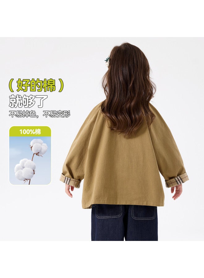 Doodle Home girls' Jacket Autumn Turn-down Collar Kids' Top Checkered Windproof Coat Trendy Outerwear - Image 5