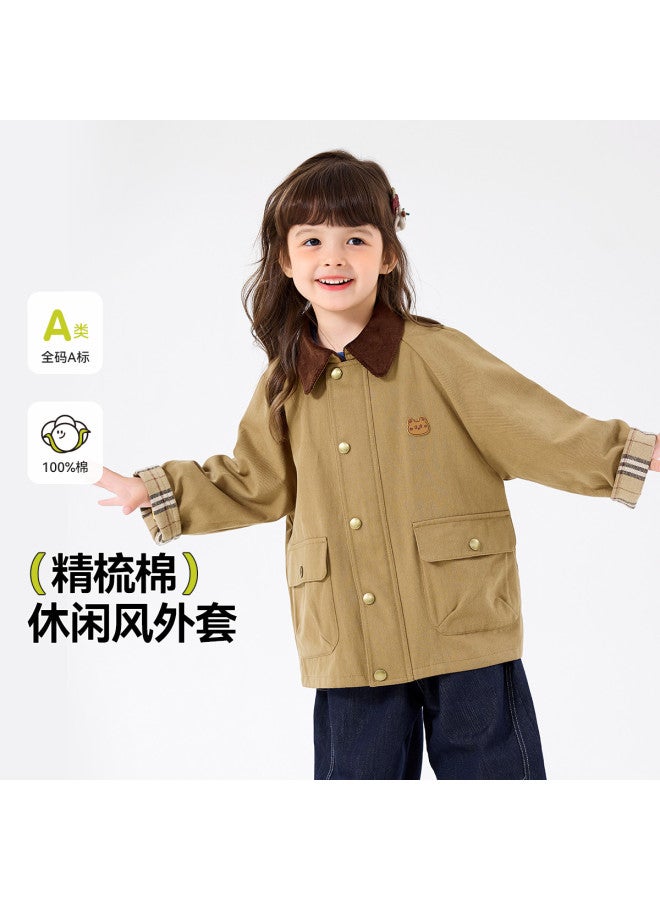 Doodle Home girls' Jacket Autumn Turn-down Collar Kids' Top Checkered Windproof Coat Trendy Outerwear - Image 2