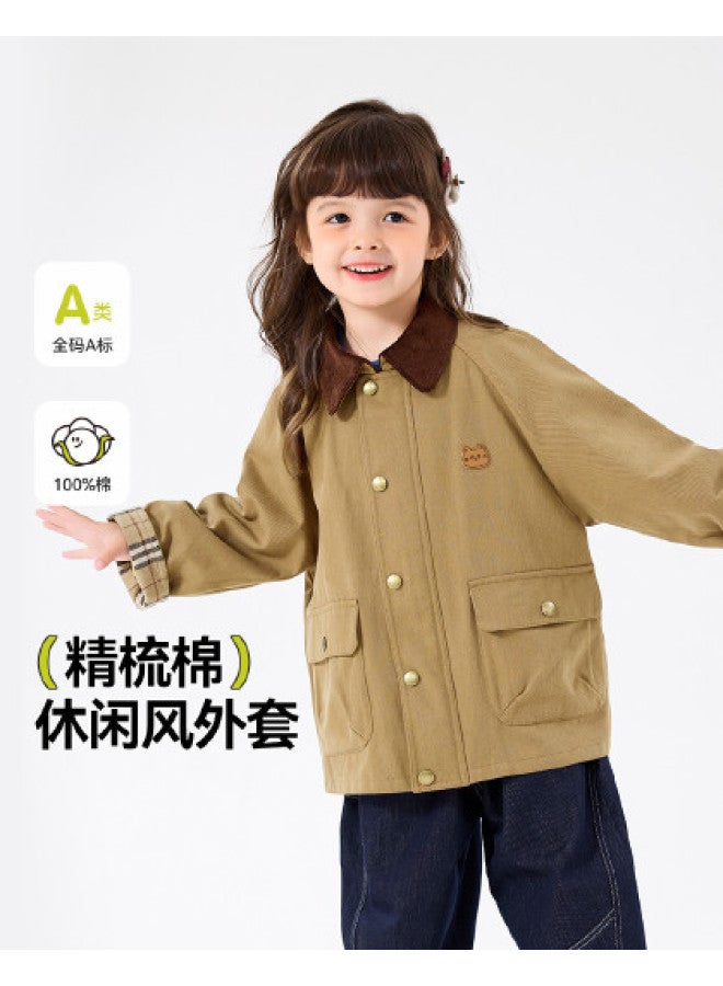 Doodle Home girls' Jacket Autumn Turn-down Collar Kids' Top Checkered Windproof Coat Trendy Outerwear - Image 1