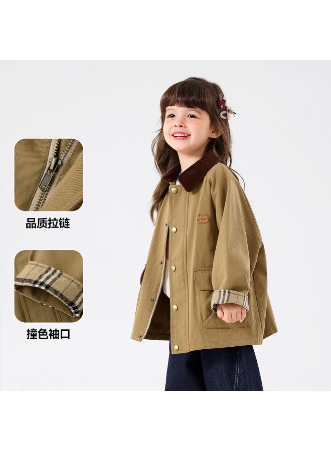 Doodle Home girls' Jacket Autumn Turn-down Collar Kids' Top Checkered Windproof Coat Trendy Outerwear - Image 3