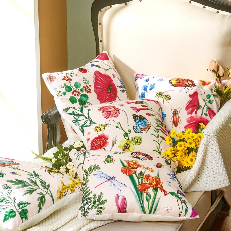 Mindsoft 9 PCS في الهواء الطلق الفناء في الهواء الطلق أغطية وسادة رمي الأزهار البرية 18 × 18 حديقة الصيف الأزهار وسادة الأغطية ديكور المزرعة لأثاث مقعد كرسي تغطية وسادة تزيين - Image 2