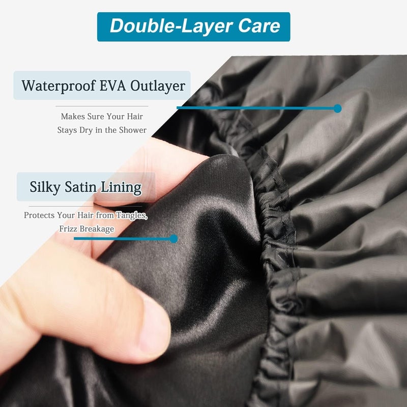 Sheomern 3 Pcs Super Jumbo Adjustable Satin Lined Shower Caps for Long Hair & Braids, Extra Large Shower Cap for Women & Men, Reusable XL with Waterproof Edge for Dreadlocks, Locs (Black) - Image 4