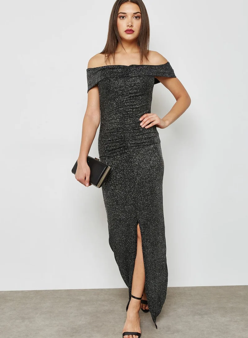QUIZ Front Split Bardot Bodycon Dress