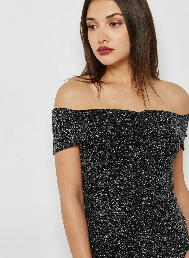 QUIZ Front Split Bardot Bodycon Dress