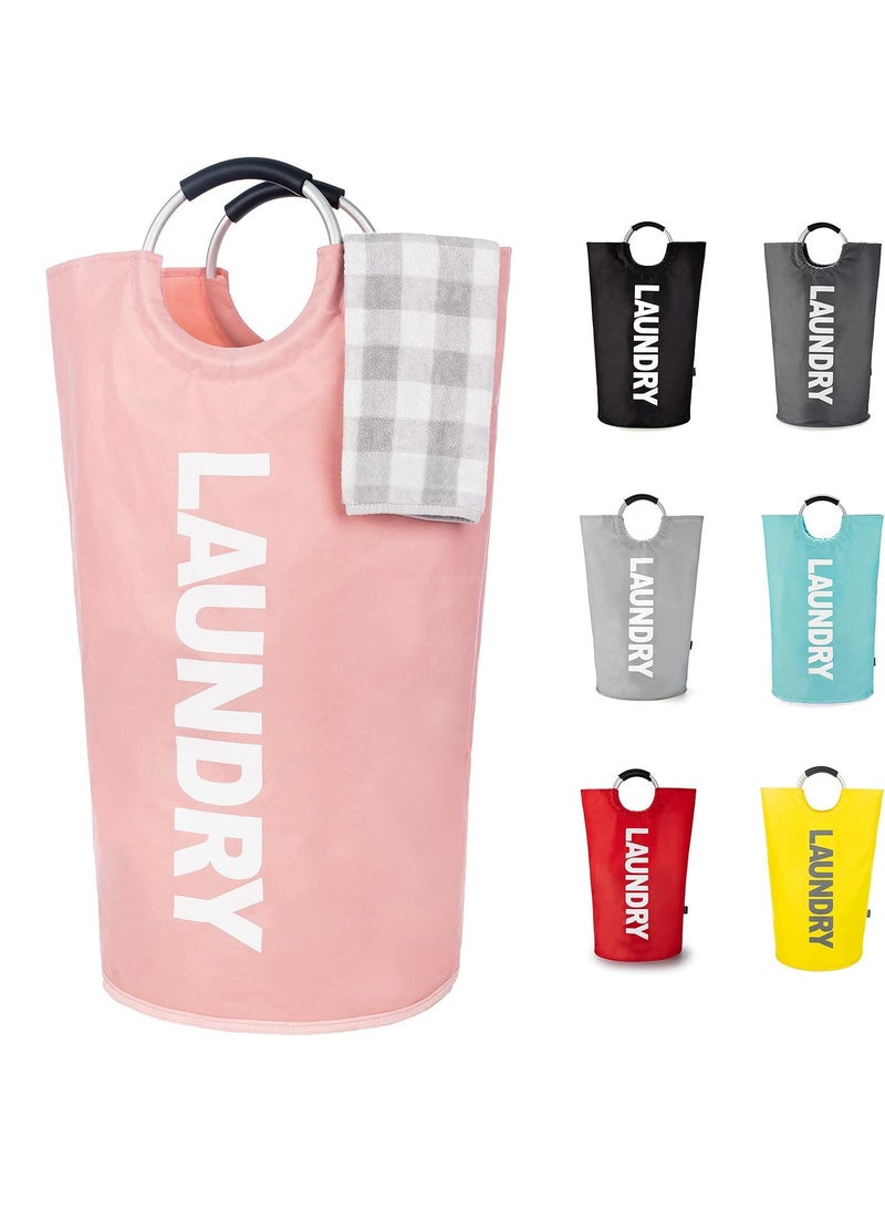 90L Laundry Basket Pink,Waterproof Laundry Hamper, Laundry Bag with Padded Handles, Clothes Hamper Stands Up Well, Collapsible Laundry Basket Easy Storage - Image 1