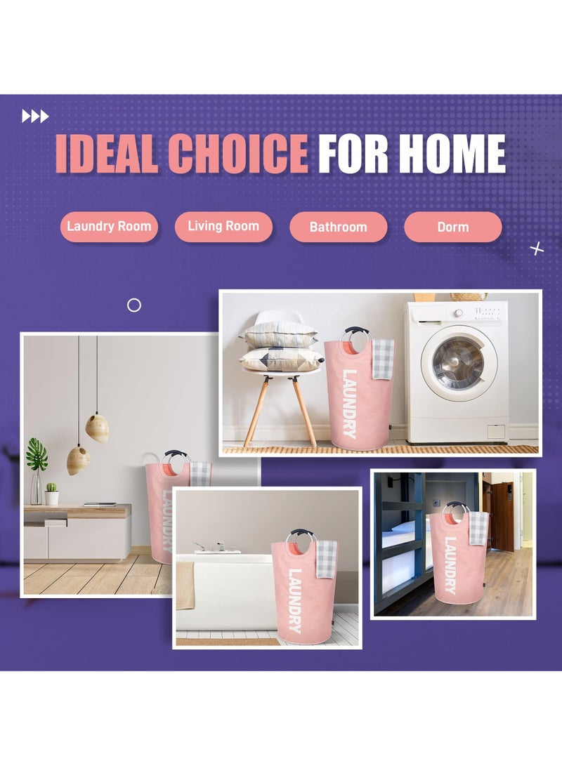 90L Laundry Basket Pink,Waterproof Laundry Hamper, Laundry Bag with Padded Handles, Clothes Hamper Stands Up Well, Collapsible Laundry Basket Easy Storage - Image 5