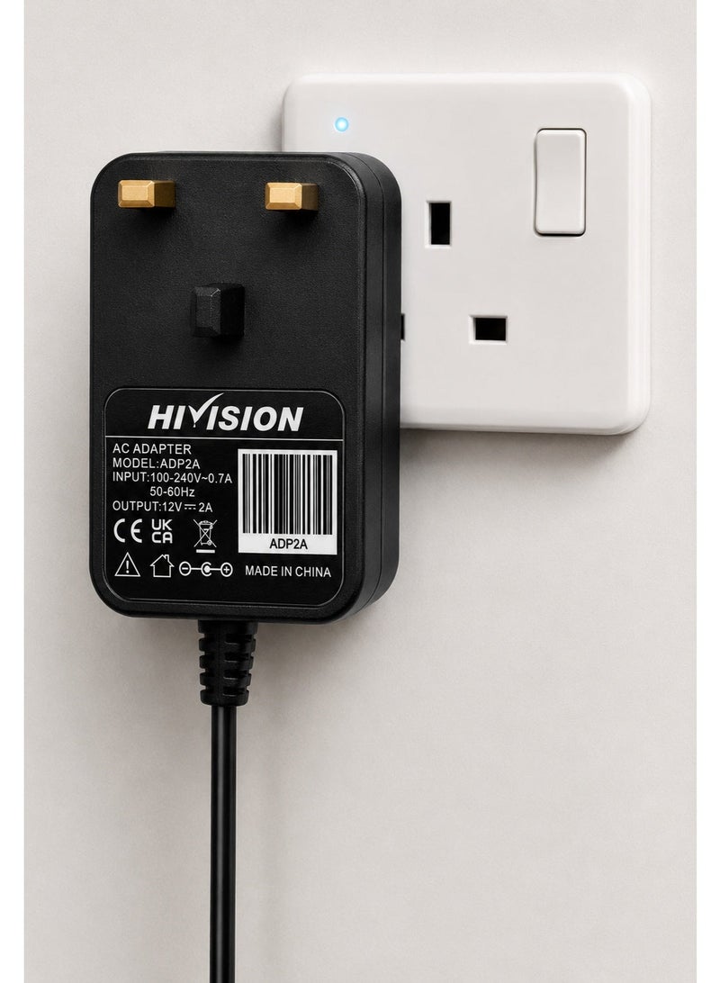 Hivision Universal Power Adapter 12V 2A – AC 100-240V to DC Wall Plug – 1M Cable – UK Plug – Black – For LED Lights, Routers, Monitors & More - Image 5