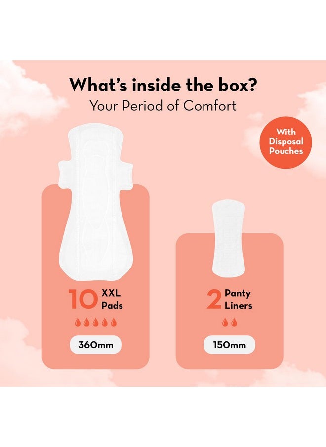Plush Ultra-Thin Sanitary Pads For Women, 10 Xxl Natural Cotton Sanitary Napkins | Super Absorbent 10 Heavy Flow Xxl + 2 Panty Liners For Rash Free Periods | Pure U.S. Cotton Pads With Disposable Pouch  - Image 2