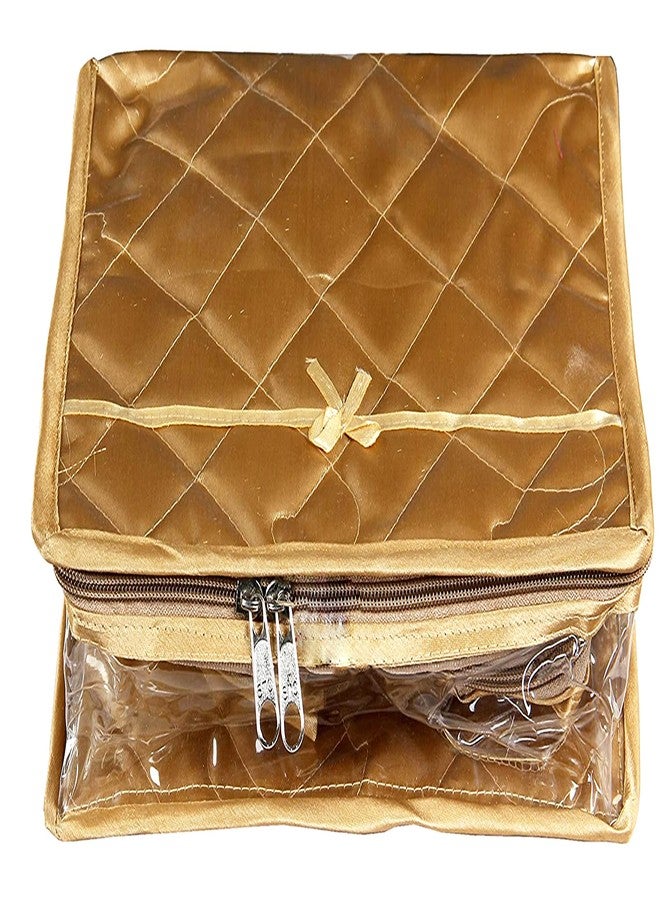 LUCES Combo Golden 2 Bangle Chain Necklace Jewelry Pouch with Blue Ring Earring Box Satin Wardrobe Organizer Jewellery Vanity Box - Image 4