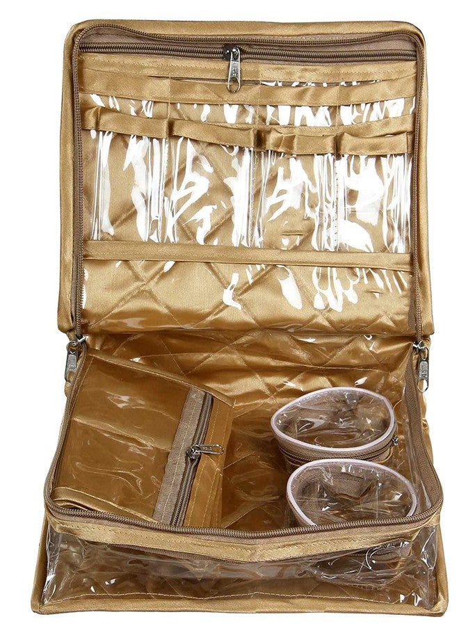 LUCES Combo Golden 2 Bangle Chain Necklace Jewelry Pouch with Blue Ring Earring Box Satin Wardrobe Organizer Jewellery Vanity Box - Image 3