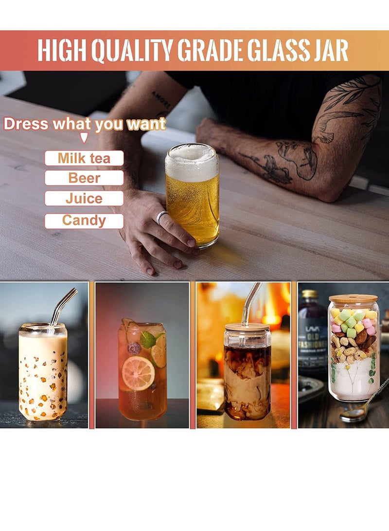 Excefore Glass Cans with Bamboo Cover 500ml Can Shaped Glass Glass Cups Transparent Water Cup Juice Drink Cup Drinking Cups with Straw for Water and Mixed Drink for Any Drink and Any Occasion  - Image 3