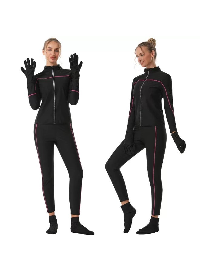 Women Sauna Sweat Suit Set – Zipper Long Sleeve Top & High Waist Shaping Pants with Gloves & Socks, Thermal Workout & Weight Loss Training Suit - Image 5