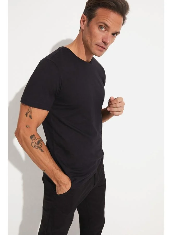 جون June Men Regular Fit 100% Cotton Basic Crew Neck Tshirt Black