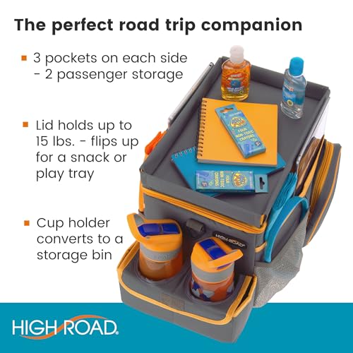 High Road CarHop Car Organizer for Kids and Passenger Seat Organizer for Adults - Road Trip Cooler with Car Cup Holder Tray and 6 Organization and Storage Pockets - Image 2