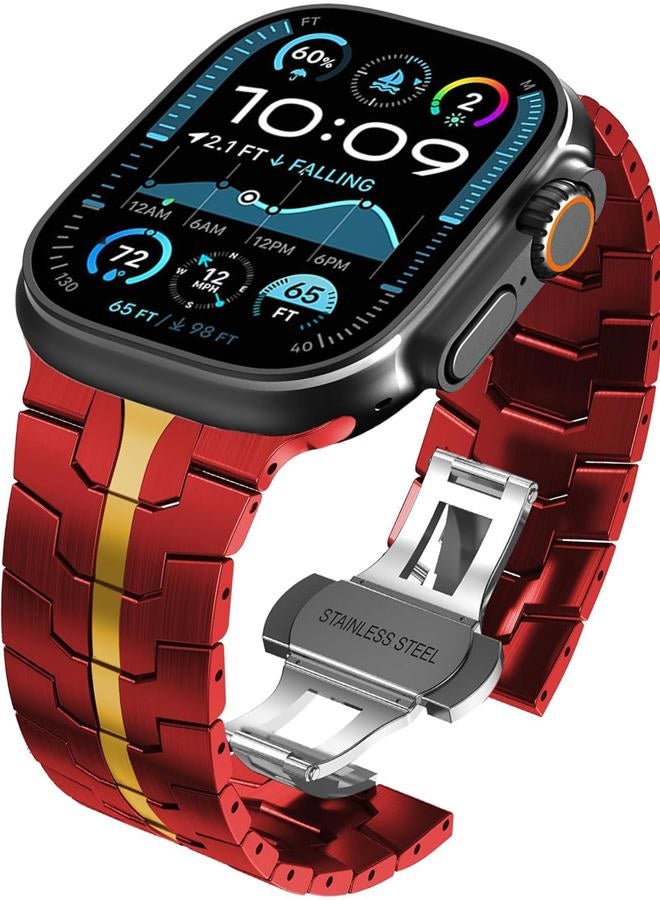 WINGLE 49mm 46mm 45mm 44mm 42mm(series 3 2 1) for Apple Watch Straps,Stainless Steel Strap Metal Replacement Band for iWatch Ultra 3/Ultra 2 1, Series 11/10/9/8/7/6/5/4/3/2/1/SE, Red/Gold - Image 1