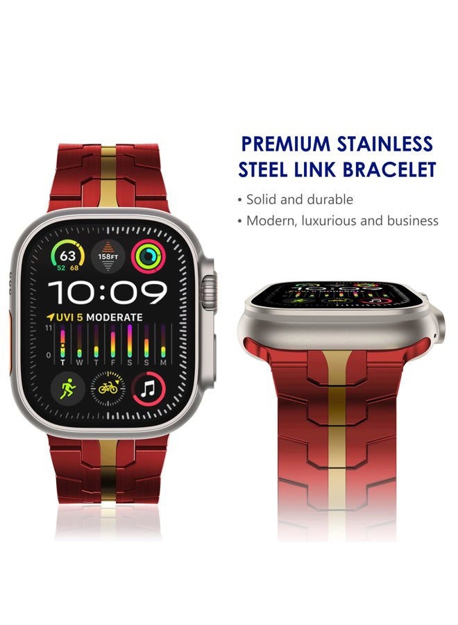 WINGLE 49mm 46mm 45mm 44mm 42mm(series 3 2 1) for Apple Watch Straps,Stainless Steel Strap Metal Replacement Band for iWatch Ultra 3/Ultra 2 1, Series 11/10/9/8/7/6/5/4/3/2/1/SE, Red/Gold - Image 3