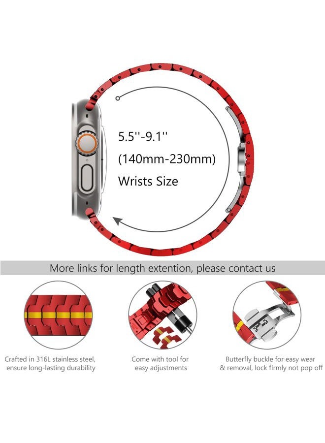 WINGLE 49mm 46mm 45mm 44mm 42mm(series 3 2 1) for Apple Watch Straps,Stainless Steel Strap Metal Replacement Band for iWatch Ultra 3/Ultra 2 1, Series 11/10/9/8/7/6/5/4/3/2/1/SE, Red/Gold - Image 5