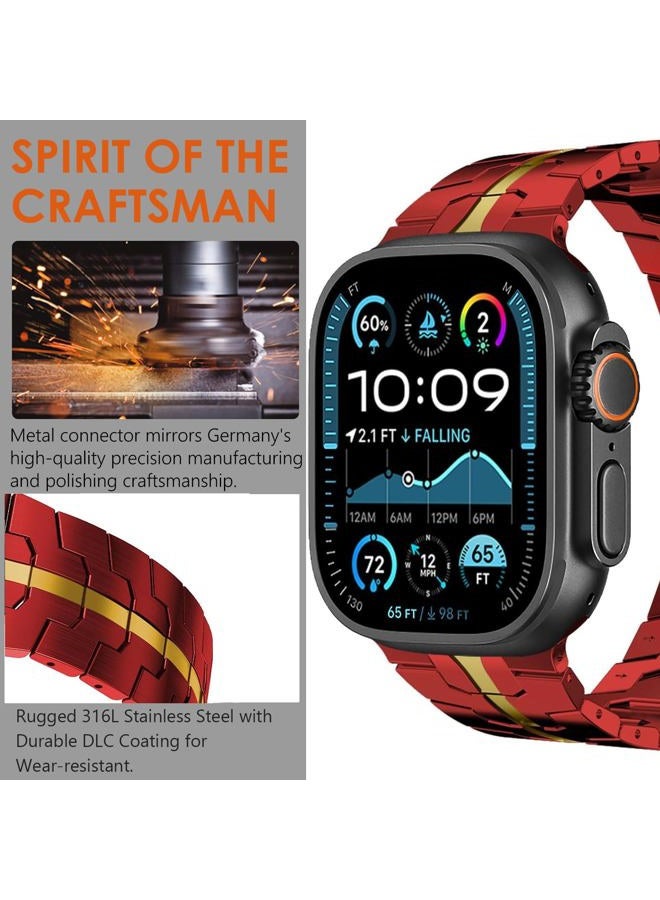 WINGLE 49mm 46mm 45mm 44mm 42mm(series 3 2 1) for Apple Watch Straps,Stainless Steel Strap Metal Replacement Band for iWatch Ultra 3/Ultra 2 1, Series 11/10/9/8/7/6/5/4/3/2/1/SE, Red/Gold - Image 2