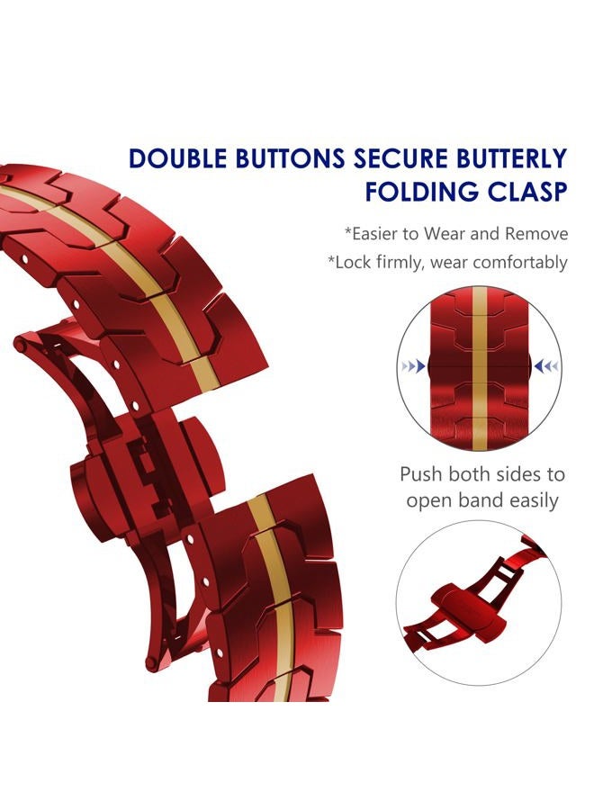 WINGLE 49mm 46mm 45mm 44mm 42mm(series 3 2 1) for Apple Watch Straps,Stainless Steel Strap Metal Replacement Band for iWatch Ultra 3/Ultra 2 1, Series 11/10/9/8/7/6/5/4/3/2/1/SE, Red/Gold - Image 4