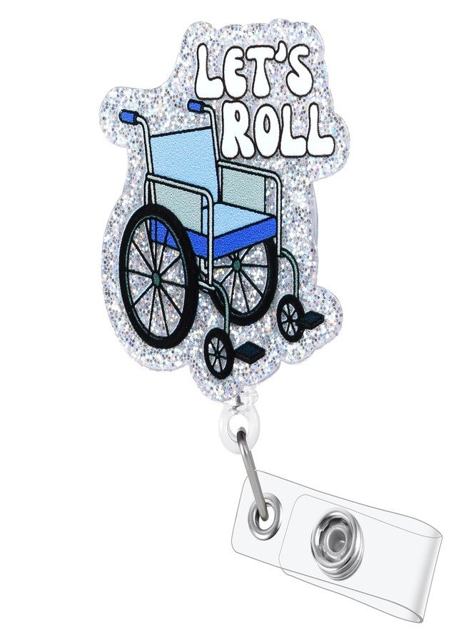 BVIIE Let's Roll Funny Wheelchair Badge Reel, ID Card Badge Holder with Retractable Clip, Work Badge Clip for RN CNA LPN LVN Hospital Medical Worker Doctor Nursing Student - Image 1
