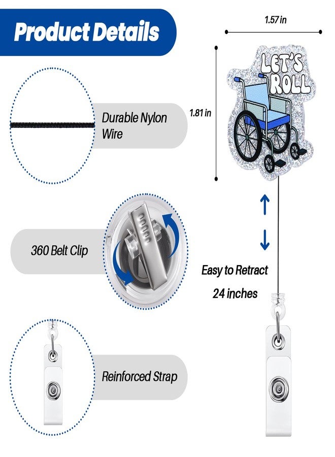 BVIIE Let's Roll Funny Wheelchair Badge Reel, ID Card Badge Holder with Retractable Clip, Work Badge Clip for RN CNA LPN LVN Hospital Medical Worker Doctor Nursing Student - Image 4