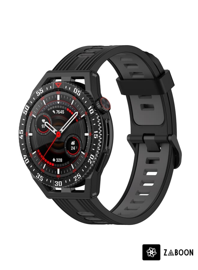 Zaboon Watch Band For Garmin Watch Band Forerunner 265 22mm Vertical Two-Color Silicone (Black+Grey) - Image 1